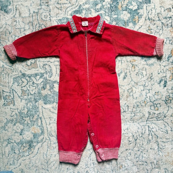 Vintage Sears Baby Corduroy Jumpsuit Jumper 12 Months Red Retro 70’s Photos - Picture 1 of 7